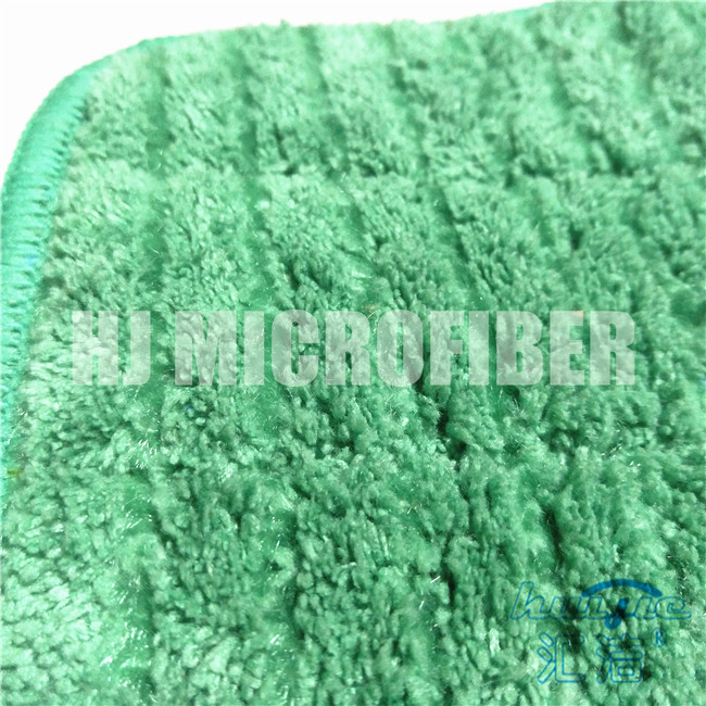 Green Microfiber Wet Mop PadsHard wire drawn coral fleece piped wet mop pad