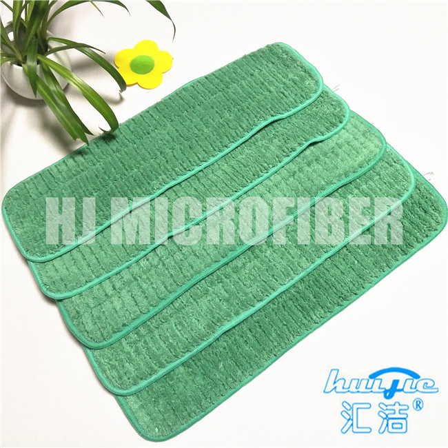 Green Microfiber Wet Mop PadsHard wire drawn coral fleece piped wet mop pad