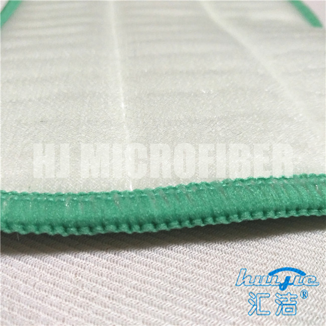 Green Microfiber Wet Mop PadsHard wire drawn coral fleece piped wet mop pad